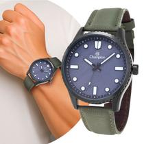 Relógio Masculino Verde e Cinza de Pulso com Pulseira de Nylon à Prova D Água Militar Champion