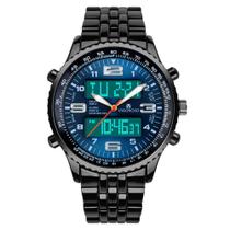 Relógio masculino VIGOROSO LED analógico digital Date Week Steel Blue