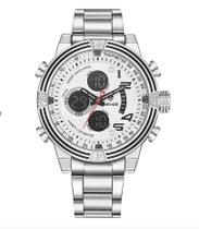 Relógio masculino weide 5209 analógico digital multifunção prata branco anadigi