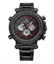 Relógio masculino weide 6305 analógicoe digital multifunção preto vermelho esportivo inox