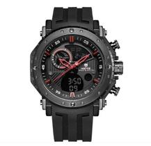 Relógio masculino weide 6903 preto vermelho analógico digital pulseira em borracha inox