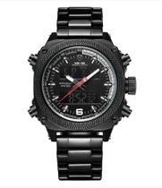 Relógio masculino weide 7302 quadrado analógico e digital preto branco casual multifunção