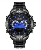 Relógio masculino weide 8501 analógico e digital preto azul multifunção inox esportivo casual