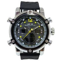Relógio Masculino Weide AnaDigi WH-5205 Prata e Preto e Amarelo