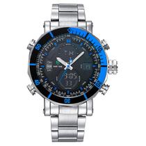 Relógio Masculino Weide AnaDigi WH5203 Prata e Azul