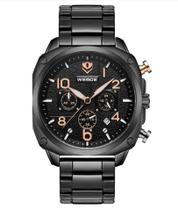 Relógio masculino weide analógico social cronógrafo todo funcional wd009 inox quadrado preto bronze