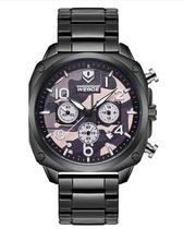Relógio masculino weide social analógico wd009 cronógrafo todo funcional inox quadrado preto camuflado
