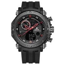 Relógio masculino weide wh6903 preto vermelho analógico digital pulseira em borracha inox