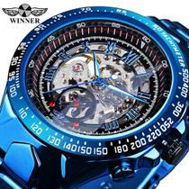 Relógio Masculino Winner Automático Luxo Aço Inoxidável Azul