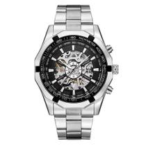 Relógio masculino winner skeleton automatico prata prateado inox transparente social luxo inox
