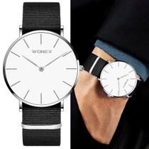 Relógio Masculino Wonex Analógico 40mm Prata Mostrador Branco Minimalista Nylon Relógio Masculino Wonex Analógico 40mm Prata Mostrador Branco Minimalista Nylon