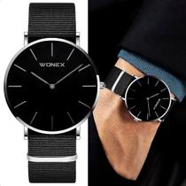 Relógio Masculino Wonex Analógico 40mm Prata Mostrador Preto Minimalista Nylon Relógio Masculino Wonex Analógico 40mm Prata Mostrador Preto Minimalista Nylon