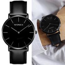 Relógio Masculino Wonex Analógico 40mm Preto Minimalista Pulseira de Couro Relógio Masculino Wonex Analógico 40mm Preto Minimalista Pulseira de Couro