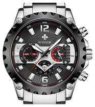 Relógio masculino WWOOR com mostrador preto, cronógrafo, quartzo, aço inoxidável, pulseira preta à prova d'água, Preto Relógio masculino WWOOR com mostrador preto, cronógrafo, quartzo, aço inoxidável, pulseira preta à prova d'água, Preto