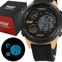 Relógio Masculino X-Watch Dourado Preto Silicone Original Prova D'água Garantia 1 ano