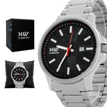 Relogio Masculino XWatch Analogico Aço Inoxidavel Prata Mostrador Preto Xteel Calendario Original Resistente a Agua 1 Ano de Garantia ROXMSS1054P