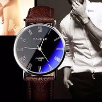 Relógio Masculino Yazole 268 Pulseira Marrom Fundo Azulado Quartzo