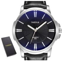 Relógio Masculino Yazole 332 Pulseira Preta Couro + Estojo