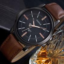 Relógio Masculino Yazole 358 Couro Total Black Marrom