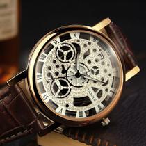 Relógio Masculino Yazole Esqueleto Marrom Relógio Masculino Yazole Esqueleto Marrom