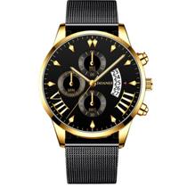 Relógio Masculino Yole Pulseira De Aço Preto Com Dourado