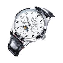 Relógio Mecânico Automático De Luxo Masculino OLEVS 6698 Com Fase Lunar, À Prova d'Água, Couro,