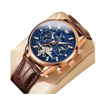 Relógio Mecânico Automático Luminoso À Prova d'Água Masculino OLEVS 6658 Com Pulseira De Couro