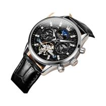 Relógio Mecânico Automático Skeleton Tourbillon Masculino À Prova D'Água Com Pulseira De Couro