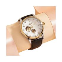 Relógio Mecânico Elegante À Prova d'Água Para Homens Com Pulseira De Couro E Números Romanos Simples
