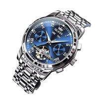 Relógio Mecânico Luxuoso Masculino OLEVS 6607 Com Esqueleto, Flywheel, À Prova d'Água, Conjunto Com