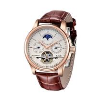 Relógio Mecânico Masculino Automático Lige - À Prova D'água com Turbilhão e Couro Genuíno