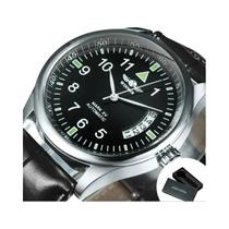 Relógio Mecânico Masculino Com Mostrador Preto E Pulseira De Couro Luxuosa, Com Janela De