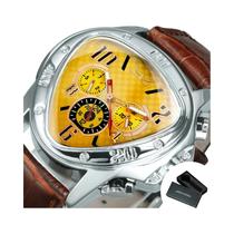 Relógio Mecânico Masculino Com Pulseira De Couro Jaragar Esportivo Com Mostrador Multifuncional Em