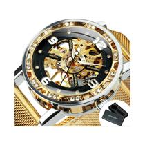 Relógio Mecânico Retro Masculino Com Esqueleto Dourado, Ponteiros Luminosos E Pulseira De Aço Relógio Mecânico Retro Masculino Com Esqueleto Dourado, Ponteiros Luminosos E Pulseira De Aço