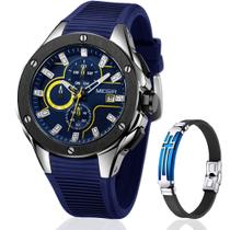 Relógio MEGIR, cronógrafo esportivo masculino, armado, azul luminoso, silicone