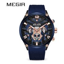 Relógio Megir, cronógrafo masculino, de silicone, impermeável, 30m