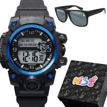 Relogio Menino Digital Preto Infantil + Sol Oculos esportivo azul alarme cronometro silicone ajustavel original data Relogio Menino Digital Preto Infantil + Sol Oculos esportivo azul alarme cronometro silicone ajustavel original data