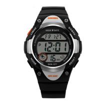 Relógio Menino Digital Skmei 1077 Resistente à água 5 ATM Caixa em Resina Preto Pulseira de Plástico PReto Visor Acrílico Redondo Fivela Bateria