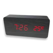 Relógio Mesa Digital Madeira Elétrico Usb Alarme Tempo Data