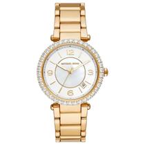 Relógio Michel Kors Feminino Parker Brilhante Dourado Pedras Médio MK4693/1DN