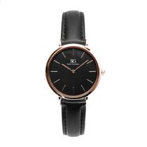 Relógio Minimalista Feminino Preto Pulseira Couro Murray Rosé Gold 32mm