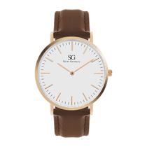 Relógio minimalista marrom pulseira de couro Bronx Rosé Gold 40mm-Saint Germain