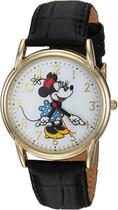 Relógio Minnie Mouse, pulseira de couro preta de 18 cm