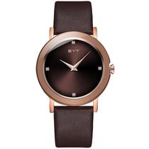 Relógio mod b2319g caixa ouro rosa borda marrom, mostrador marrom, pulseira marrom escuro