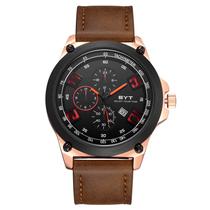 Relógio mod d6838g caixa ouro rosa, bezel preto, mostrador preto, pulseira marrom claro