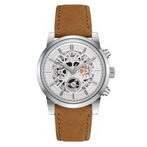 Relógio mod d6860g cx prata, mostrador branco, puls. marrom