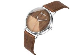 Relógio mod k0079l caixa prata, mostrador marrom escuro e claro, pulseira marrom escuro