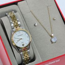 Relógio Mondaine Detalhe de Coração Kit Com Colar e Brinco 32795LPMKBE3K1 Relógio Mondaine Detalhe de Coração Kit Com Colar e Brinco 32795LPMKBE3K1