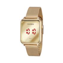 Relogio Mondaine Dourado Espelhado Feminino Led Vermelho 32721lpmvde1
