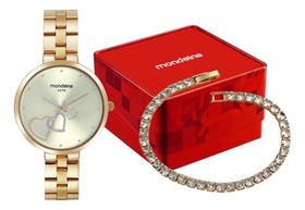 Relógio Mondaine Dourado Feminino Coração E Pulseira Riviera Dourado Dourado Dourado